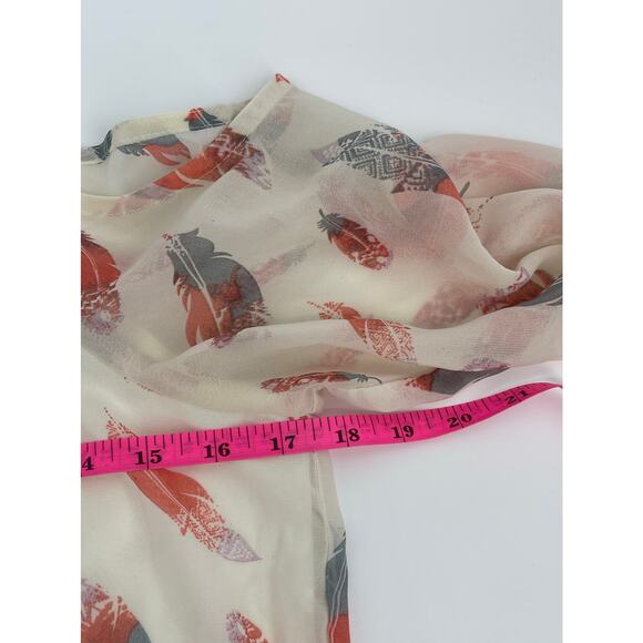 Xhilaration Feather Smocked Dress Coral Cream Size M Boho Milkmaid - Picture 5 of 6